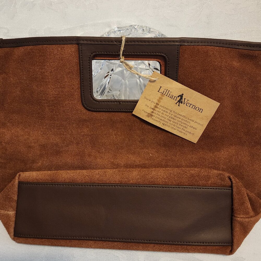 Vintage NWT Lillian Vernon Brown Suede Integrated Handle Clutch Bag Like New!